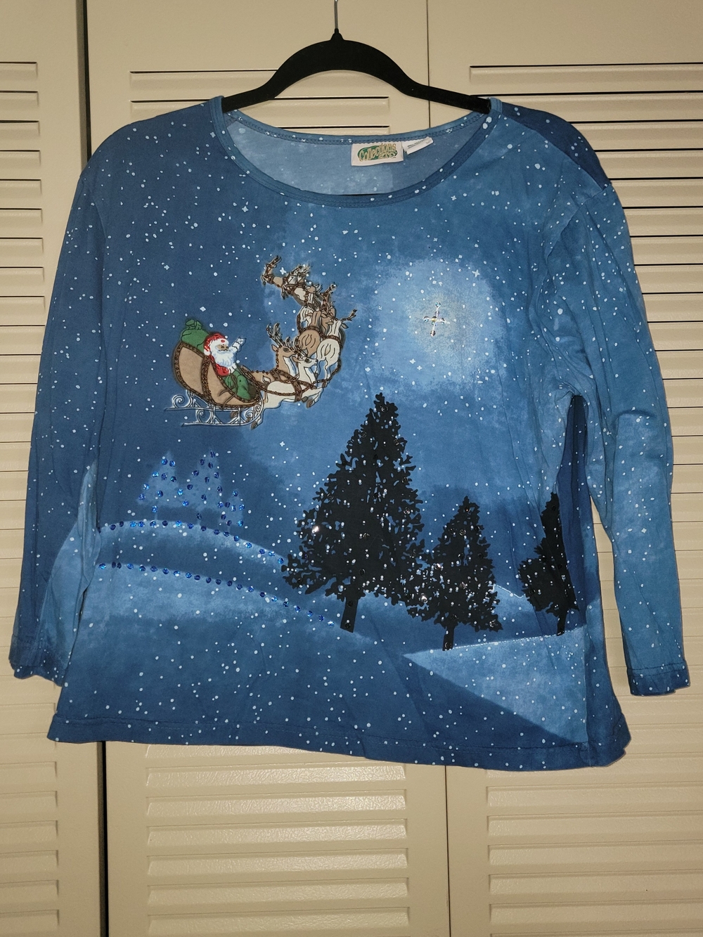 Blue Holiday Print Women's Long-Sleeve Top